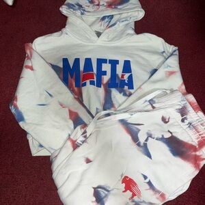 Buffalo Bills Mafia Tie Dye Cropped Hoodie and Joggers Set w Red /Blue Accents